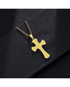 Wholesale Cross Letter Stainless Steel Pendant Necklace -Gold Color-01
