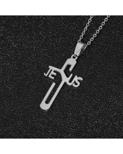 Wholesale Cross Letter Stainless Steel Pendant Necklace -Steel Color-02