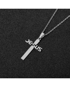 Wholesale Cross Letter Stainless Steel Pendant Necklace -Steel Color-03