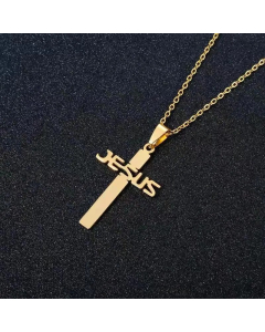 Wholesale Cross Letter Stainless Steel Pendant Necklace -Gold Color-03
