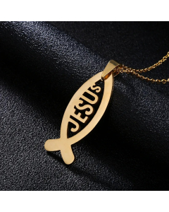 Wholesale Cross Letter Stainless Steel Pendant Necklace -Gold Color-04