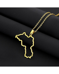 Casual Map Titanium Steel 18K Gold Plated Pendant Necklace -Gold Color-01