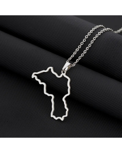 Casual Map Titanium Steel 18K Gold Plated Pendant Necklace -Steel Color-01
