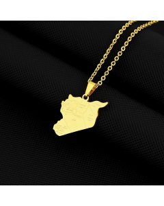 Gold Color Map Letter Titanium Steel Plating 18K Gold Plated Pendant Necklace Long Necklace