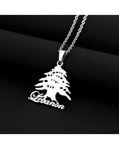 Steel Color Tree Letter Titanium Steel Plating Pendant Necklace