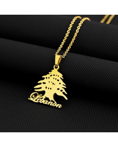 Gold Color Tree Letter Titanium Steel Plating Pendant Necklace