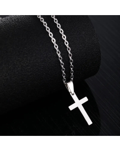 Steel Color Cross Stainless Steel Plating Pendant Necklace Long Necklace