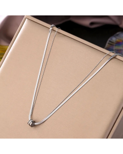 Steel Color Round Titanium Steel Plating Inlay Zircon Necklace