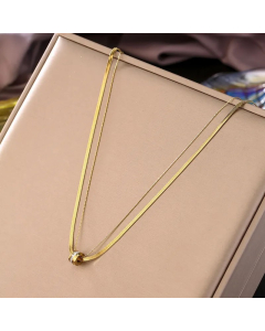 Gold Color Round Titanium Steel Plating Inlay Zircon Necklace