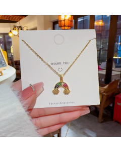 Sweet Clouds Rainbow Titanium Steel Plating Inlay Zircon Gold Plated Pendant Necklace