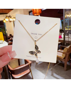 Basic Sweet Water Droplets Butterfly Titanium Steel Plating Inlay Artificial Pearls Zircon Gold Plated Pendant Necklace