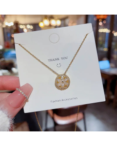 Sweet Flower Titanium Steel Inlay Zircon Pendant Necklace