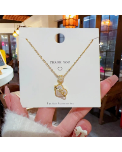 Elegant Letter Heart Shape Titanium Steel Plating Inlay Artificial Pearls Zircon Gold Plated Pendant Necklace