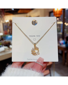 Sweet Flower Butterfly Titanium Steel Plating Inlay Zircon Pendant Necklace