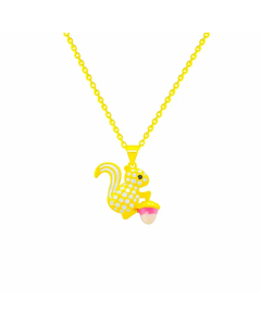 Cute Squirrel Titanium Steel Inlay Zircon Pendant Necklace_colorza_3
