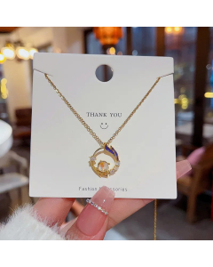 Cute Fish Titanium Steel Plating Inlay Zircon Gold Plated Pendant Necklace