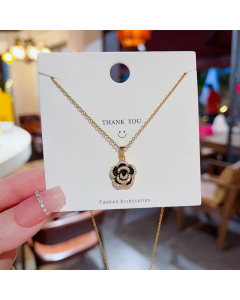 Sweet Flower Titanium Steel Plating Inlay Zircon Gold Plated Pendant Necklace