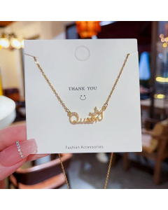 Luxurious Letter Crown Titanium Steel Inlay Zircon Necklace