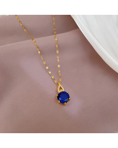 Fashion Stainless Steel Necklace With Copper Blue Diamond Pendant CA7810116