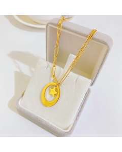 Stainless Steel Necklace With Gold Oval Engrave Love Pendant CA7810118