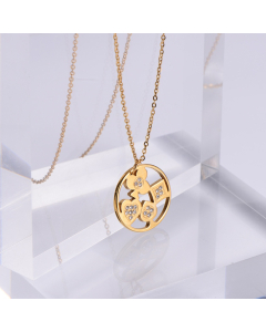 Stainless Steel Necklace With Round Poker and Zircon Inlaid CA7810021