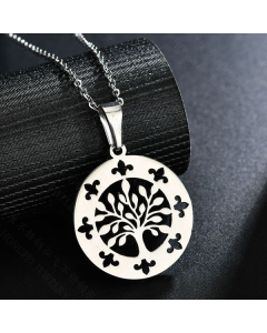 Stainless Steel Necklace Tree of Life-Steel Color-CA7810012