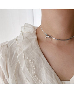 Steel Color Elegant Non-fading Bowknot Snake Bone Chain Stainless Steel Choker Necklace