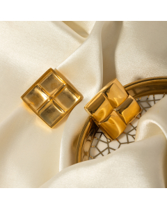 Wholesale 18K Gold Stainless Steel Earrings Smooth Cross Texture Earrings