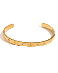 Wholesale Stainless Steel Bangles Ocean Pattern Geometric Bracelet -Gold Color-01