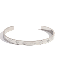 Wholesale Stainless Steel Bangles Ocean Pattern Geometric Bracelet -Steel Color-07