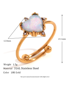 Plated 18K Gold Open Adjustable Diamond Ring 316L Stainless Steel Ring 