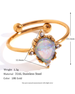 Plated 18K Gold Open Adjustable Diamond Ring 316L Stainless Steel Ring 