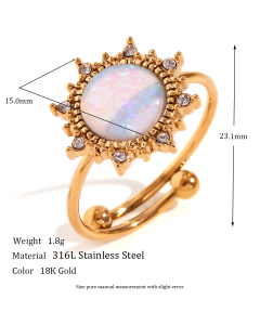 Plated 18K Gold Open Adjustable Diamond Ring 316L Stainless Steel Ring 