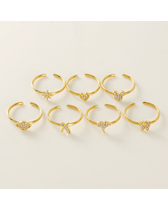 Wholesale Opening Ring Fashion Light Luxury 18K Butterfly Heart Inlaid With Crystal Stainless Steel Ring
