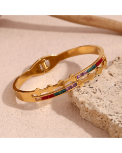 Wholesale Stainless Steel Bracelet Double Colored Zircon Peach Heart Spring Buckle Bracelet