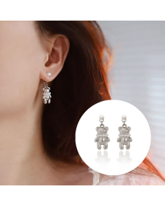 Wholesale Non-fading Stainless Steel Earrings Cartoon Pearl Bear Earrings Hanging Back Two Wear Method Stud Earrings