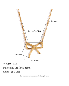 Wholesale Stainless Steel Jewelry Sets Bow Necklace Heart Pendant Bow Earrings-Necklace-02