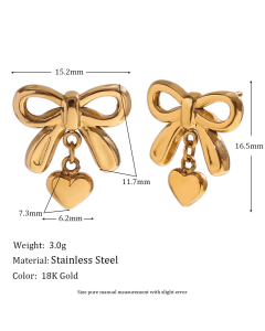 Wholesale Stainless Steel Jewelry Sets Bow Necklace Heart Pendant Bow Earrings-Earrings-02