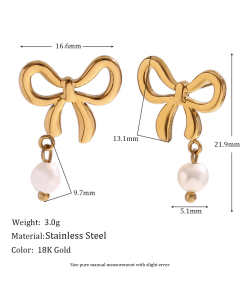 Wholesale Stainless Steel Jewelry Sets Bow Necklace Heart Pendant Bow Earrings-Earrings-01
