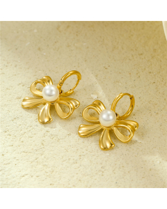 Wholesale Stainless Steel Earrings Pearl Inlaid Bowknot Earrings