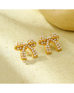 Sweet Pearl Inlaid Bow Knot Stainless Steel Earrings