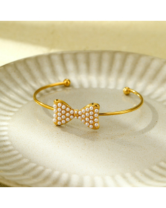 French Style Pearl Inlaid Bow Knot Stainless Stee Bracelet