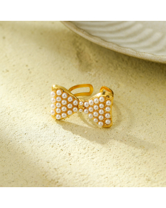 Minimalism Pearl Inlaid Bow Knot Stainless Stee Rings