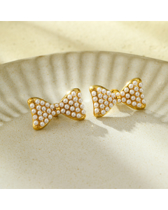 Sweet Pearl Inlaid Bow Knot Stainless Stee Earrings