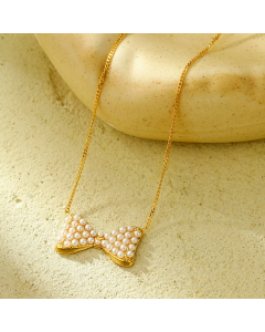Elegant Pearl Inlaid Bow Knot Stainless Stee Pendant Necklace