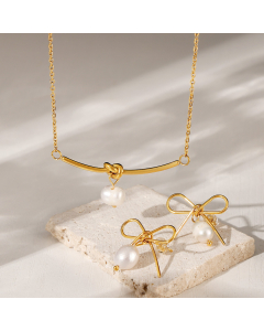 Freshwater Pearl Knot Necklace Wholesale Stainless Steel Jewelry Set