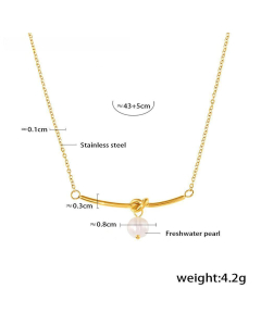Minimalism Freshwater Pearl Knot Stainless Steel Necklace