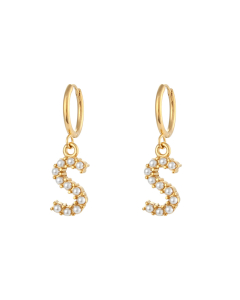 Plated 18K Gold Pearl Letter S Stainless Steel Letter Earrings 