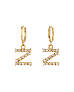 Plated 18K Gold Pearl Letter Z Stainless Steel Letter Earrings 