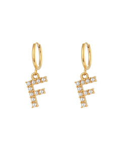 Plated 18K Gold Pearl Letter F Stainless Steel Letter Earrings 